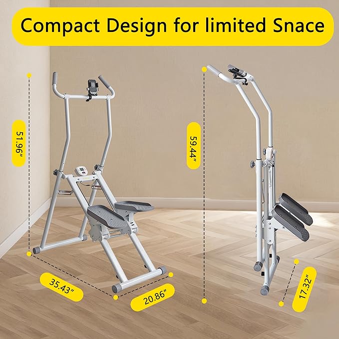 Stair Stepper, Vertical Climber for Home Gym, Compact Folding Full-Body Cardio Machine with Extended Step Range, Adjustable Handlebar & Pedals, Suitable for Women & Men