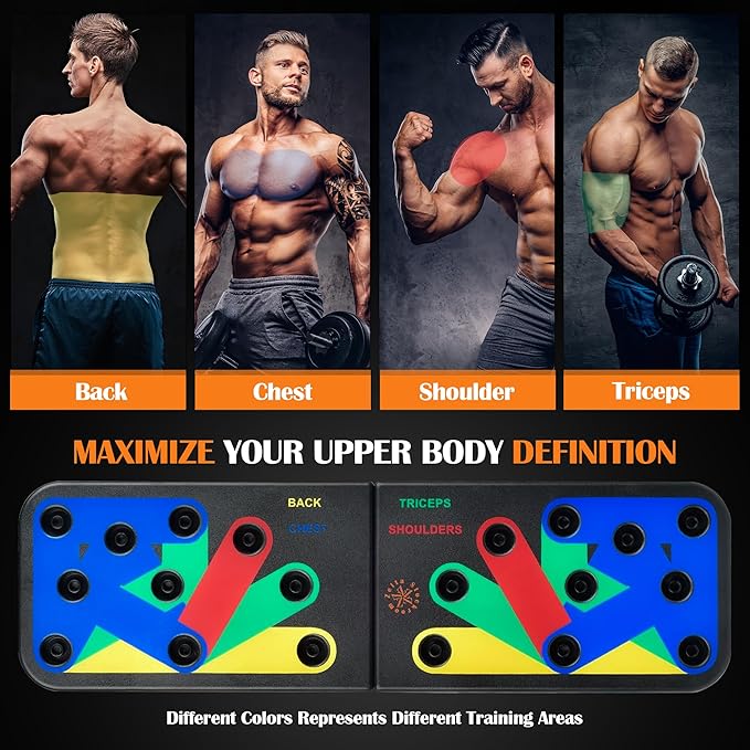 Push Up Board Workout Equipment | Foldable Fitness Board with 5 Resistance Band | 20 in 1 Adjustable Handles with Strong Grip | Multifunctional Fitness at Home Workout Equipment