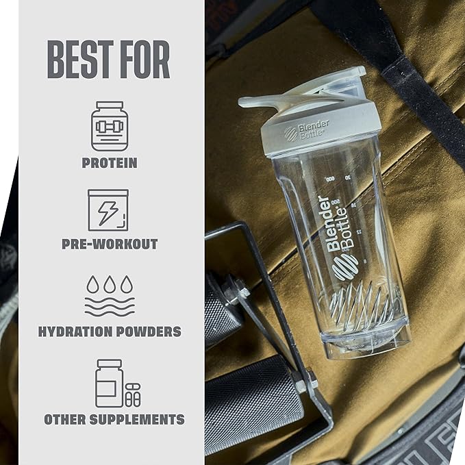 BlenderBottle Strada Tritan Shaker Bottle with Locking Lid, 28-Ounce, White