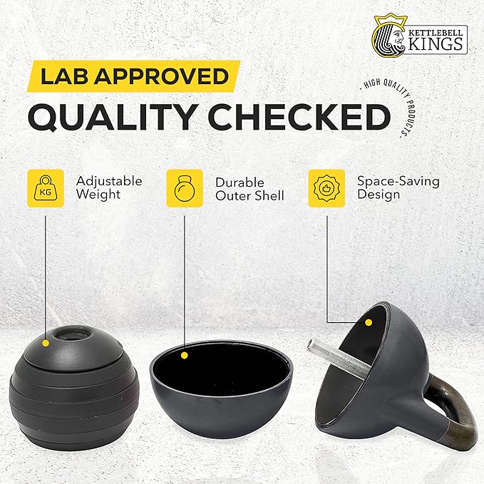 Kettlebell Kings Adjustable Competition Kettlebell - Adjustable Weight from 26 lb to 70 lb - Includes 7 Weight Plates for Strength Training at Home or Gym - Durable Steel Shell for Long-Lasting Use