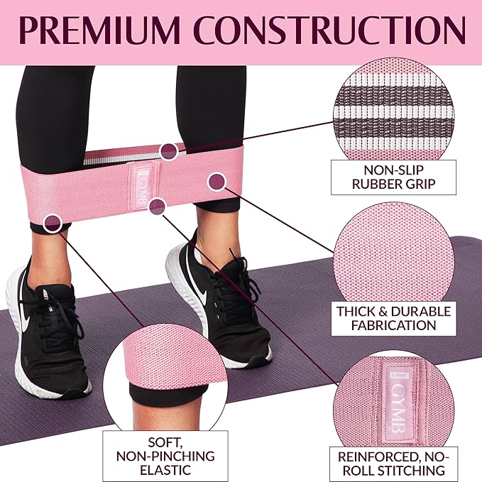 Gymbee Premium Resistance Bands for Working Out - Exercise Bands to Workout Glutes, Thighs & Legs - No Slip Cloth Booty Bands for Gym & Home Fitness, Yoga, Strength & Pilates for Men/Women - 3 Levels