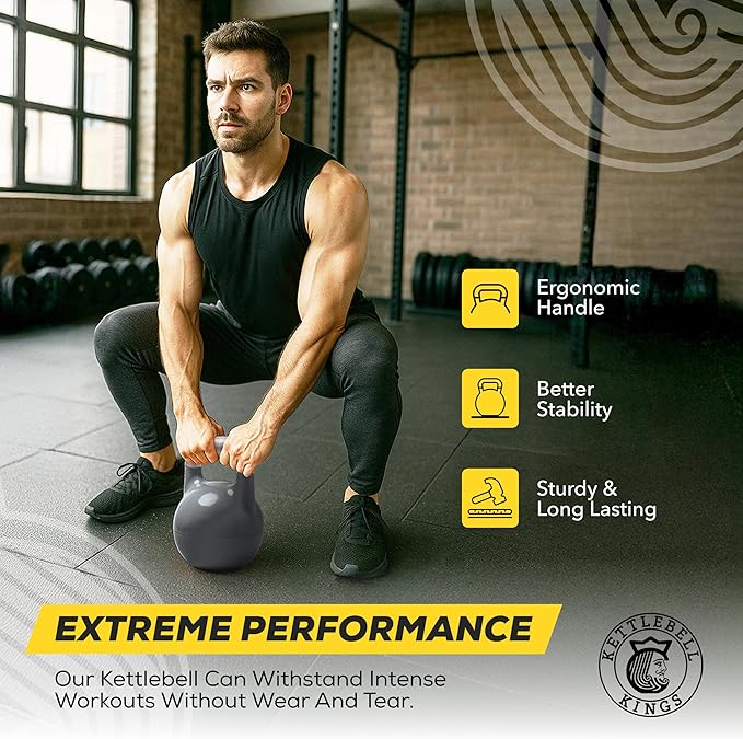 Kettlebell Kings Adjustable Competition Kettlebell - Adjustable Weight from 26 lb to 70 lb - Includes 7 Weight Plates for Strength Training at Home or Gym - Durable Steel Shell for Long-Lasting Use